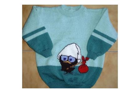 pull enfant poussin noir et son baluchon