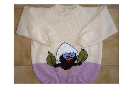 pull enfant poussin noir et feuilles